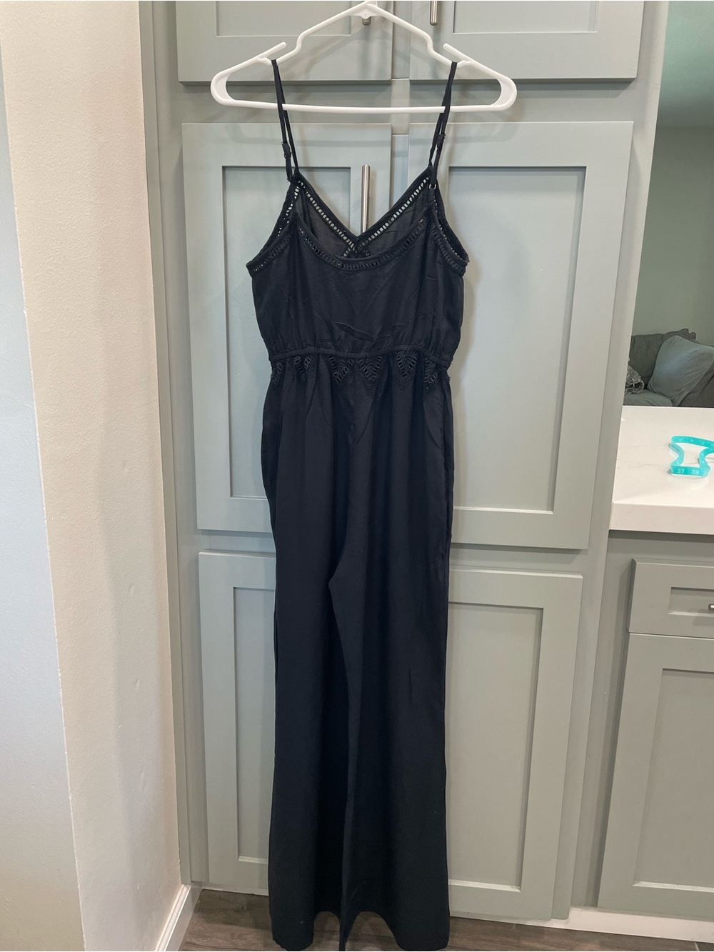 Muse Black Lace-Trim Spaghetti Strap Jumpsuit